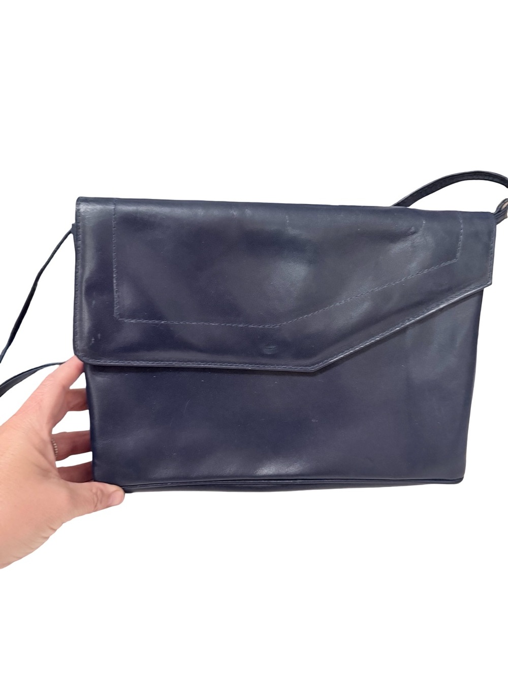 Vintage Navy Italian Leather Envelope Convertible Shoulder bag/Clutch